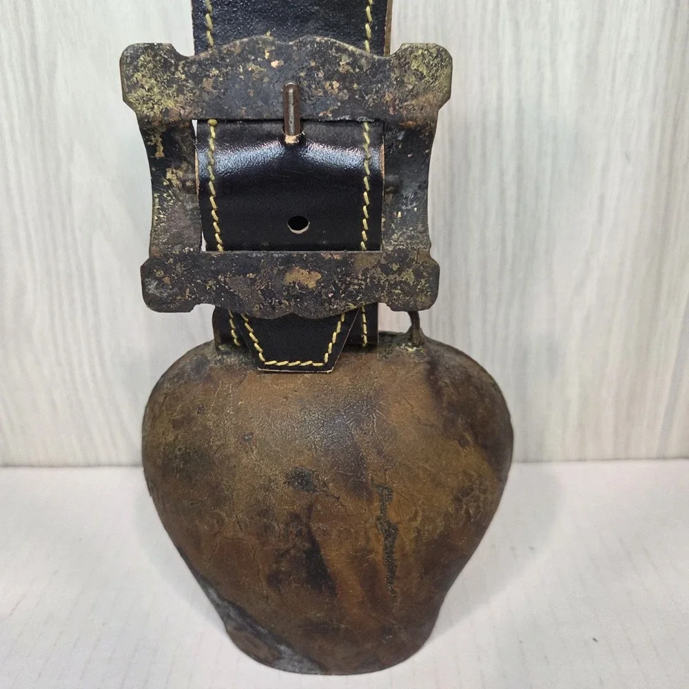 Vintage Swiss Large Cow Bell Hand Forged Iron W/ Strap Bavarian